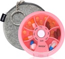 INVODA Wöchentliche Pille Organizer 7 Kompartment rotierende Pille Box für tägliche Medikamente & Vitamine - Tragbare Reise Pille Fall Fischöl ergänzt Vitamine Organizer (Pink+Bag)