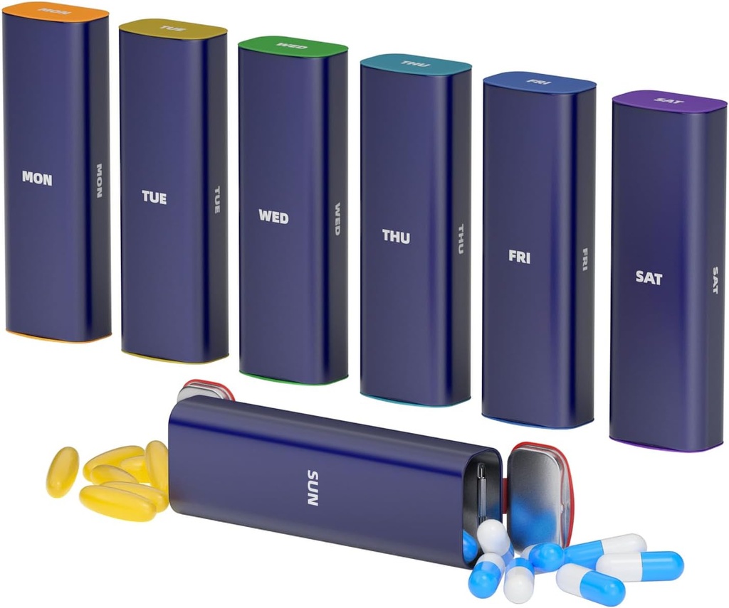 Wöchentliche Pille Organizer 2 Mal am Tag, KANGYAN Aluminiumlegierung Reise Pille Box 7 Tage, Am Pm Twice Tägliche Pille Fall, Pillenhalter Behälter für Vitamin, Medizin, Supplement, Fischöl