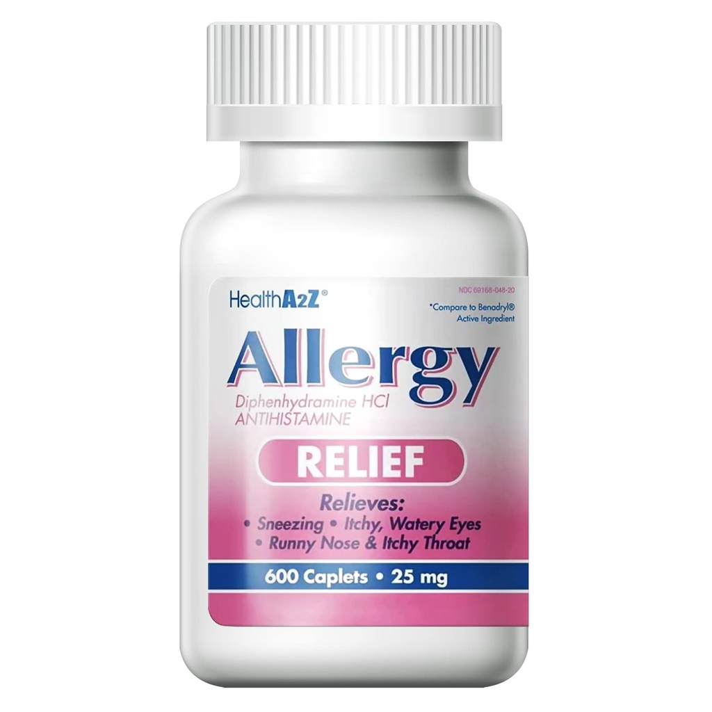 HealthA2Z® Allergy Relief | Diphenhydramine HCL 25mg | Antihistamin | Relief von Itchy Throat, Niesen, Runny Noses | Indoor & Outdoor Allergien (600 Caplets)