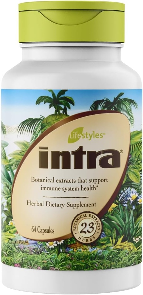 Intra Lifestyles Kapseln - Kräuterergänzung für Immununterstützung, Detox, Verdauungs- und Herz-Kreislauf-Gesundheit – 23 Botanische Extrakte – Made in Canada – 64 Kapseln (64 Kapseln (Pack von 1))