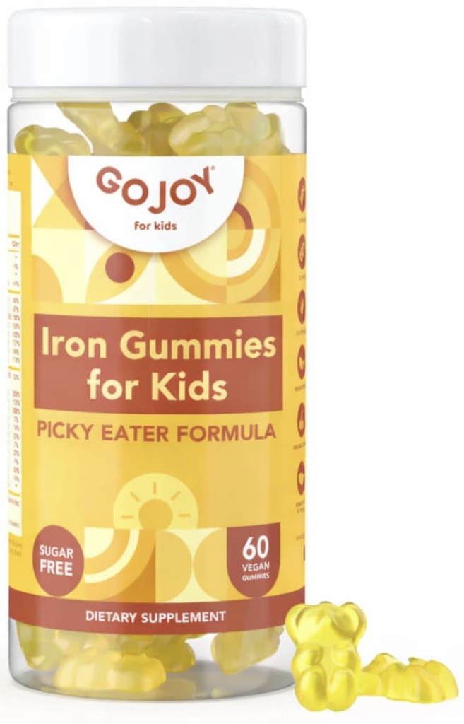 GOJOY NATURALS Iron Gummies for Kids - Sugar Free Multivitamin with Iron for Picky Eaters Ages 3-12 - Complete Vitamins A C D3 B12 + Iron Supplement for Children