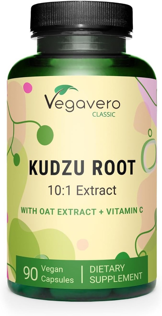 Vegavero Kudzu Root | 12.000 mg Kuzu Root | Non-GMO & Vegan | Unterstützung Menopause | mit Haferextrakt + Vitamin C | 90 Kapseln