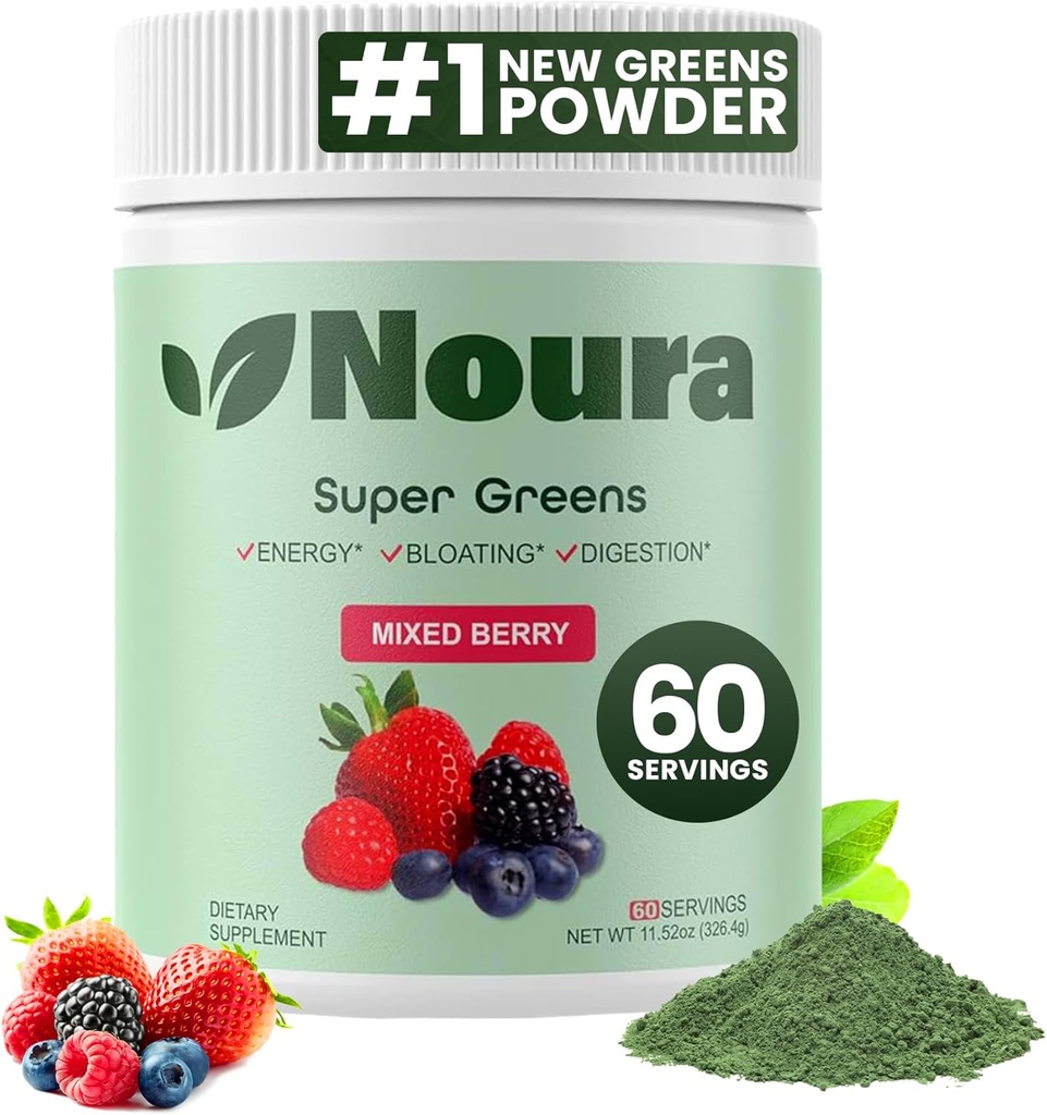 Super Greens Powder, 60 Portionen - Immunität, Verdauungsenzyme & Probiotika für Energie, Gut Health, Bloating Relief für Frauen - Greens Superfood Powder - Mixed Berry