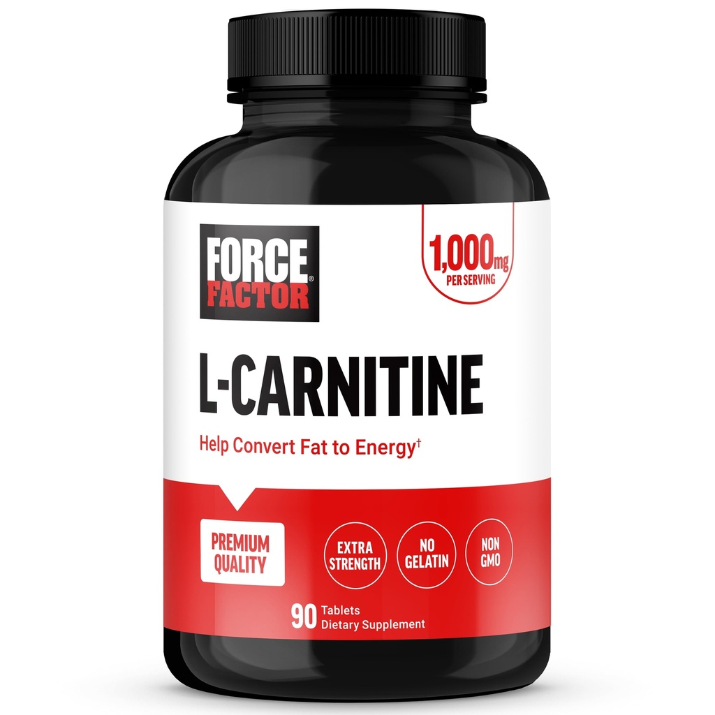 FORCE FACTOR L-Carnitin-Ergänzung, L Carnitin Tartrate 1000mg Kapseln zu konvertieren Fett In Energie, Unterstützung Muskel-Recovery und erhöhen Übung Leistung, Vegan, Non-GMO, 90 Tabletten