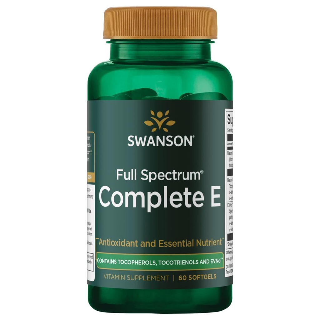 Swanson Full Spectrum Vitamin E mit Tocotrienols - Fördert Herzgesundheit und zelluläre Gesundheit - Natürliche Ergänzung für allgemeine Wellness - (60 Softgels)