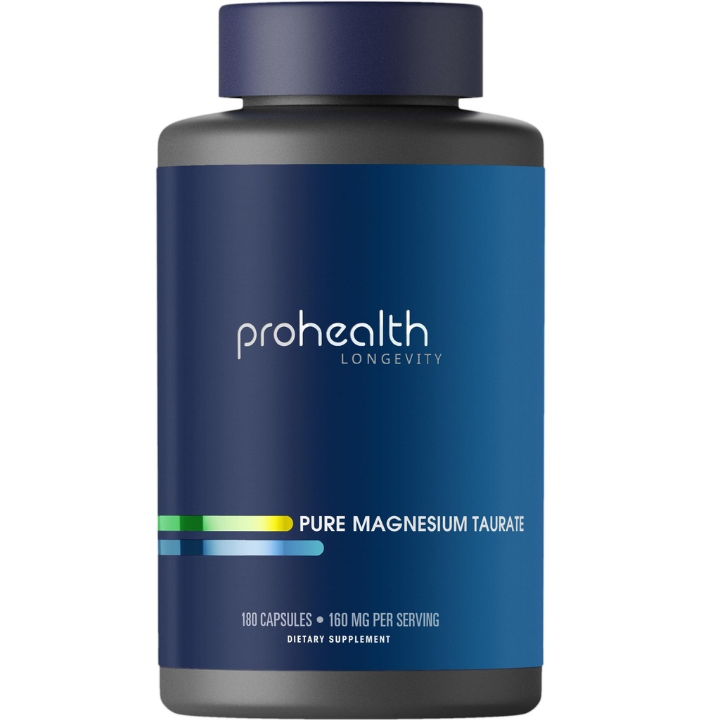 ProHealth Pure Magnesium Taurate, 160mg pro Servieren | Optimale Bioverfügbarkeitsergänzung für gesundes Altern | Unterstützt Gehirn, Herz und Muskelgesundheit | Third-Party getestet für Qualität | 180 Kapseln