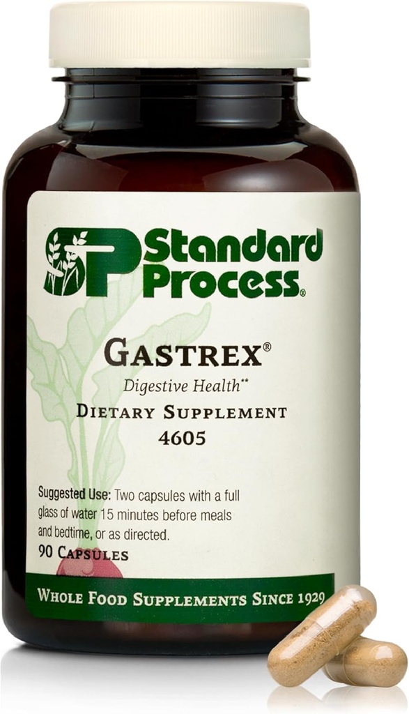 Standard Process Gastrex - Ergänzung für Verdauung & GI Tract Support - Enthält Niacin - Non-Dairy & Non-Soy - 90 Kapseln (45 Servietten)