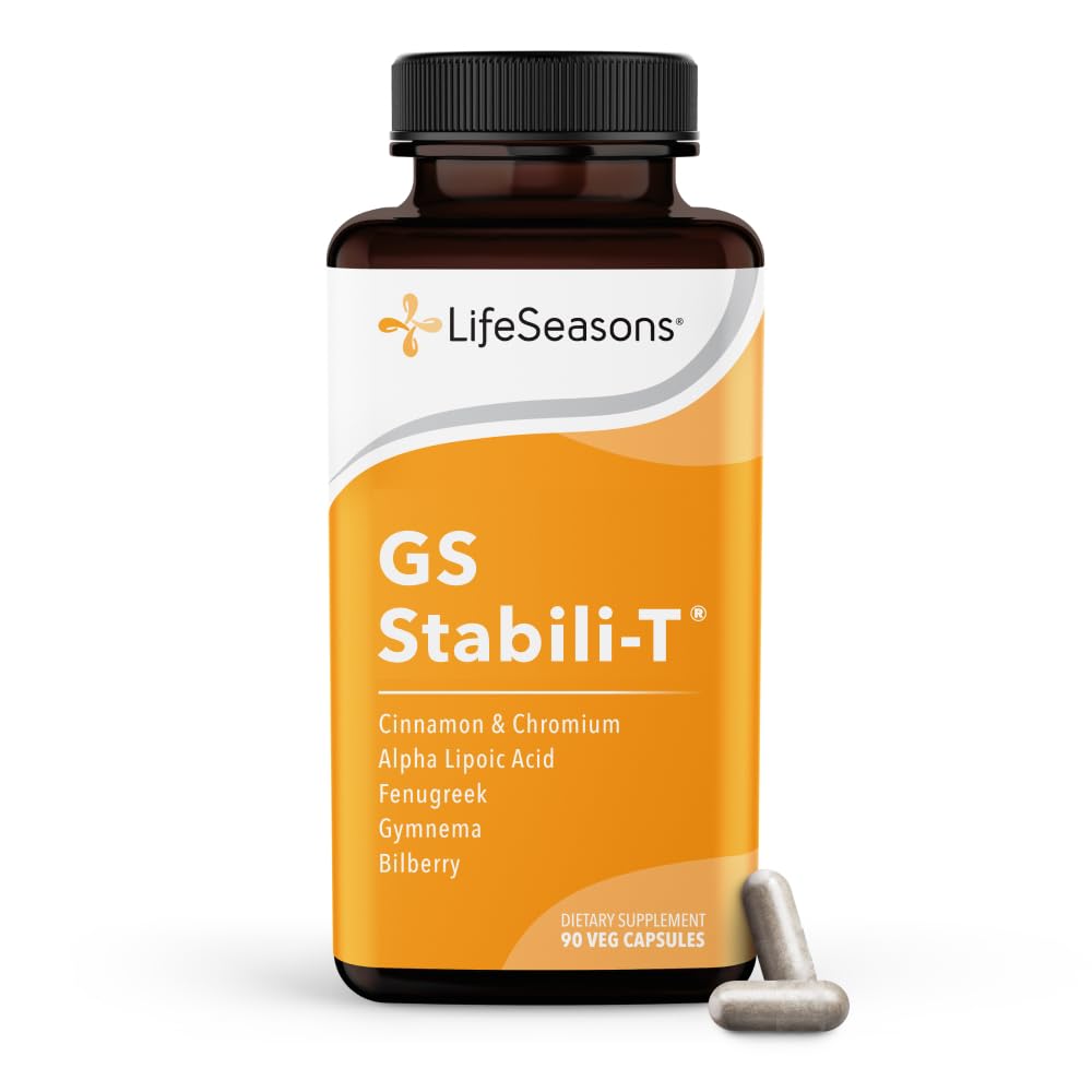 LifeSeasons GS Stabili-T - Blutzucker-Supplement - Gesunde Zirkulation & Vision - Pflege normaler Ebenen - Chromium Cinnamon Gymnema Bilberry & Alpha Lipoic Acid - 90 Kapseln