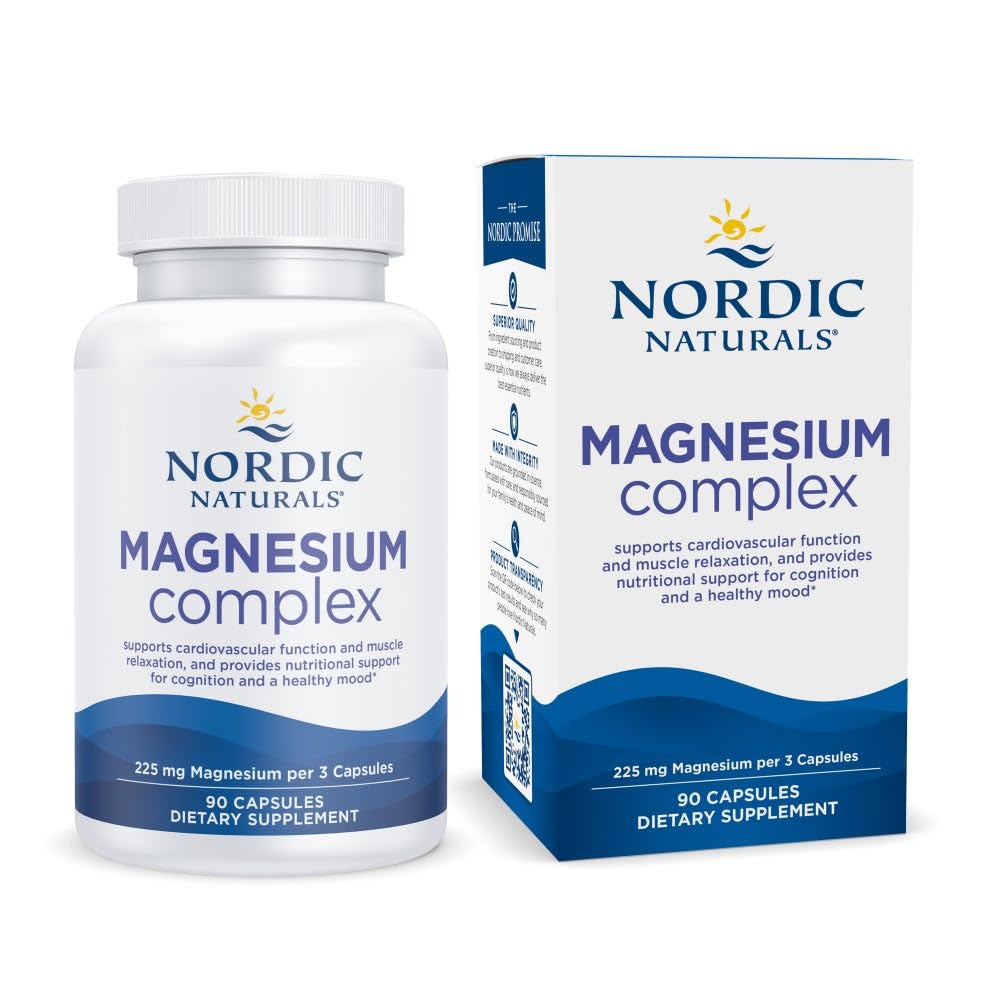 Nordic Naturals Magnesium Complex - 90 Kapseln - 225 mg Magnesium, 1,9 mg Eisen - Gehirn- und Herzgesundheit, Stimmung, Energie und Muskelentspannung - Nicht-GVO, Vegan - 30 Portionen
