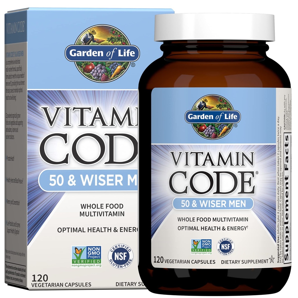 Garten des Lebens Multivitamin für Männer - Vitamin Code 50 & Wiser Men's Raw Whole Food Vitamin Supplement mit Probiotika, Vegetarisch, 120 Kapseln