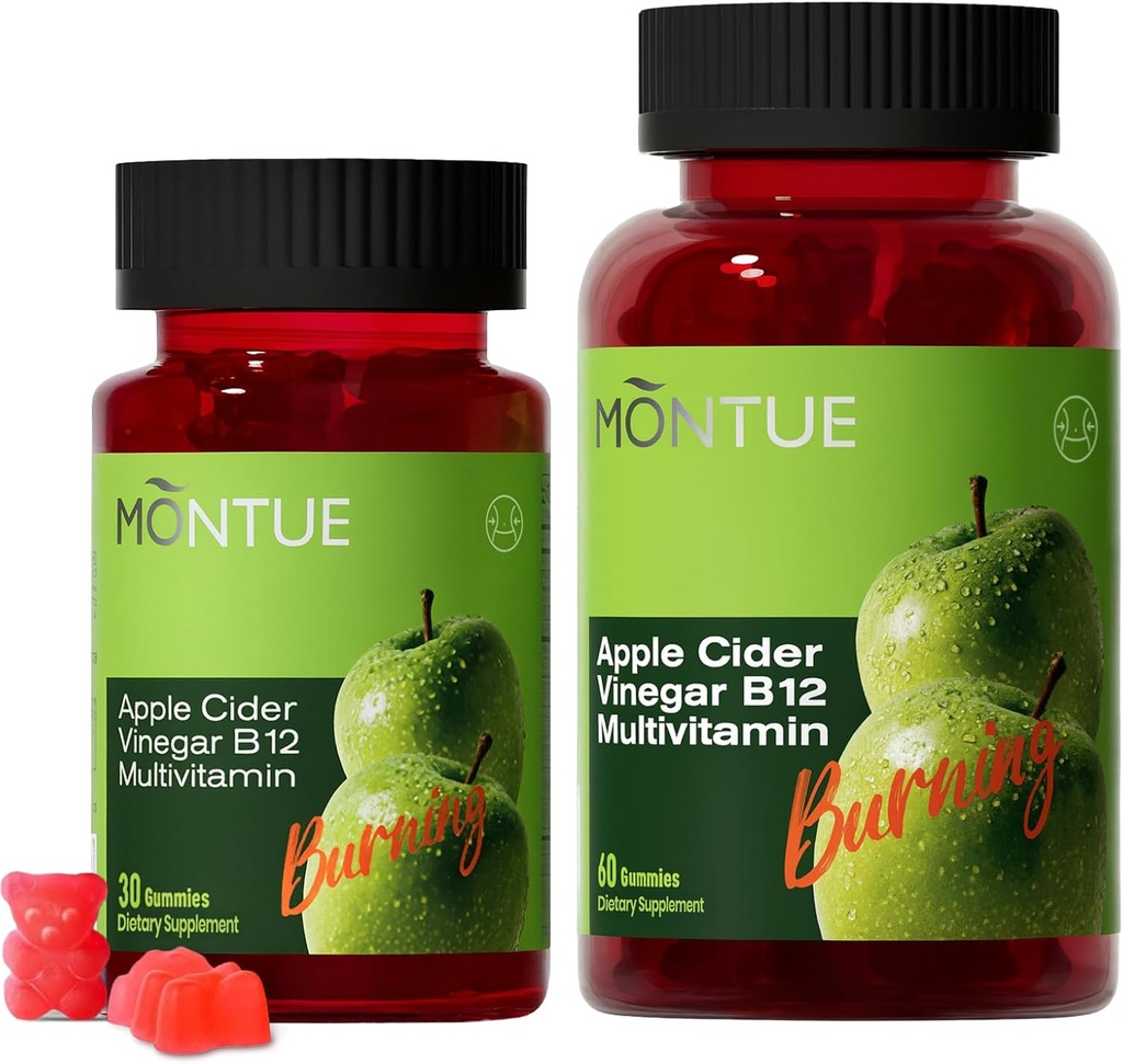 Apfel Apfel Apfelessig Gummie B12 Multivitamin,ACV Ergänzung Gummy Vitamine,Vegetarische Ergänzung für Frauen und Männer,Nicht GMO,Unterstützung Normale Energie Ebenen & Gut Gesundheit 60 Gummie (90)