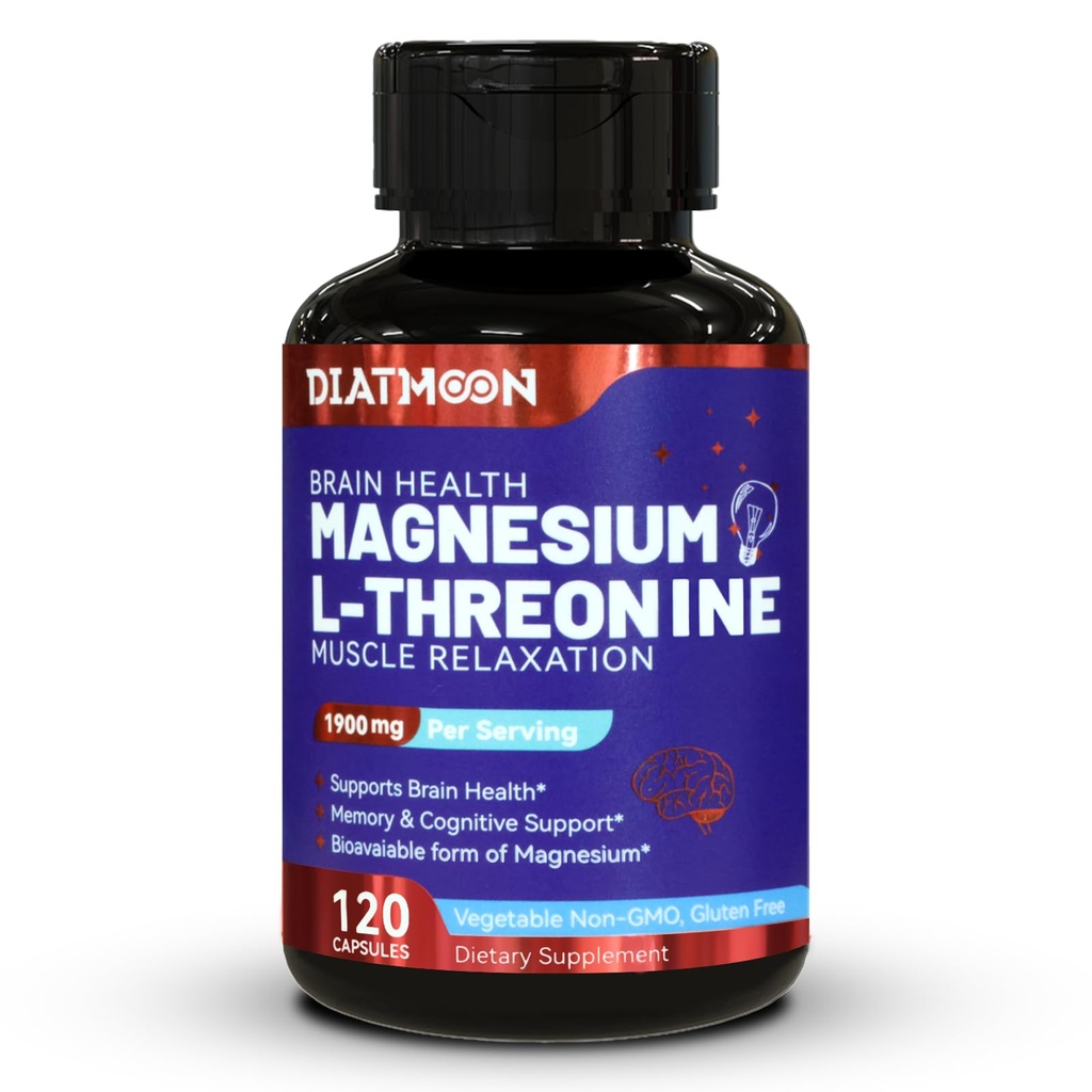 Magnesium L-Threonin Kapseln, Magnesium Threonin Ergänzung, 1900mg Magnesium L-Threonin, Non GMO, Glutenfrei - 120 Veg Kapseln