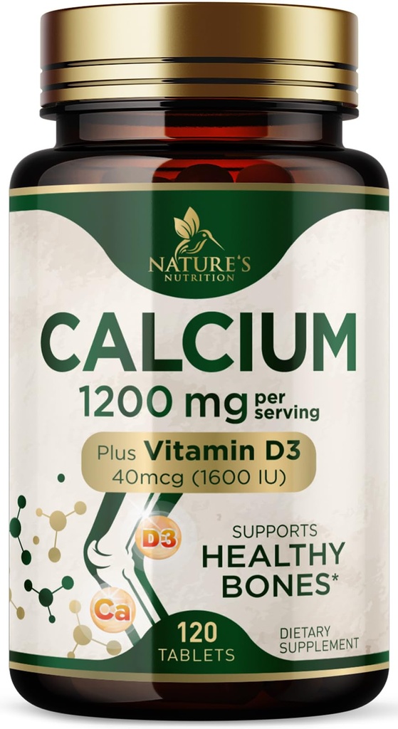 Kalzium 1200 mg mit Vitamin D3 - Knochengesundheitsergänzung, Vitamin D & Kalzium Ergänzungen für Frauen & Männer - Knochenstärke, Zähne & Immununterstützung, Natur Kalzium Pillen, Bottled in USA - 120 Tabletten