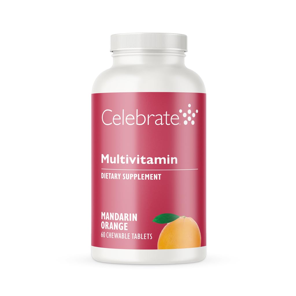 Celebrate Vitamine Bariatric Multivitamin Chewable, Iron Free - Post Magen Bypass &amp; Sleeve Gastrectomy Supplement für Männer & Frauen - Essential Minerals & Vitamin A, B, D & E - Orange (60 Tabletten)