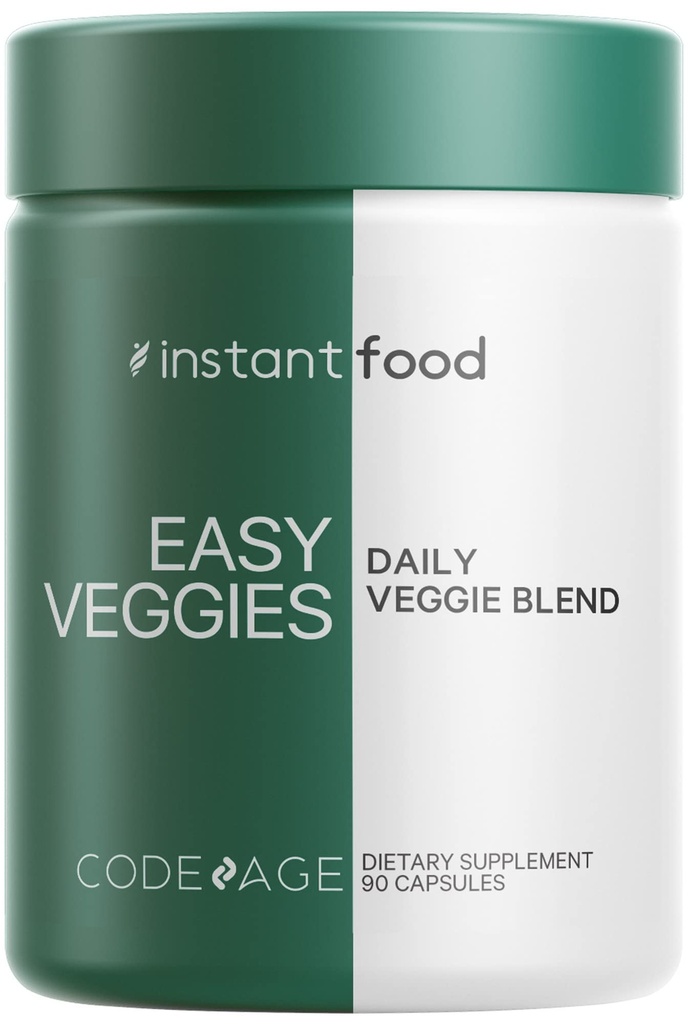 Codeage Instantfood Easy Veggies, über 15 pflanzliche Pulver Äquivalente All-in-One, Tägliche Vegan-Mischung, Ganze Lebensmittel Greens Vitamine Ergänzung Kapseln, Phytonutrients Multivitamin, Non-GMO, 90 Kapseln