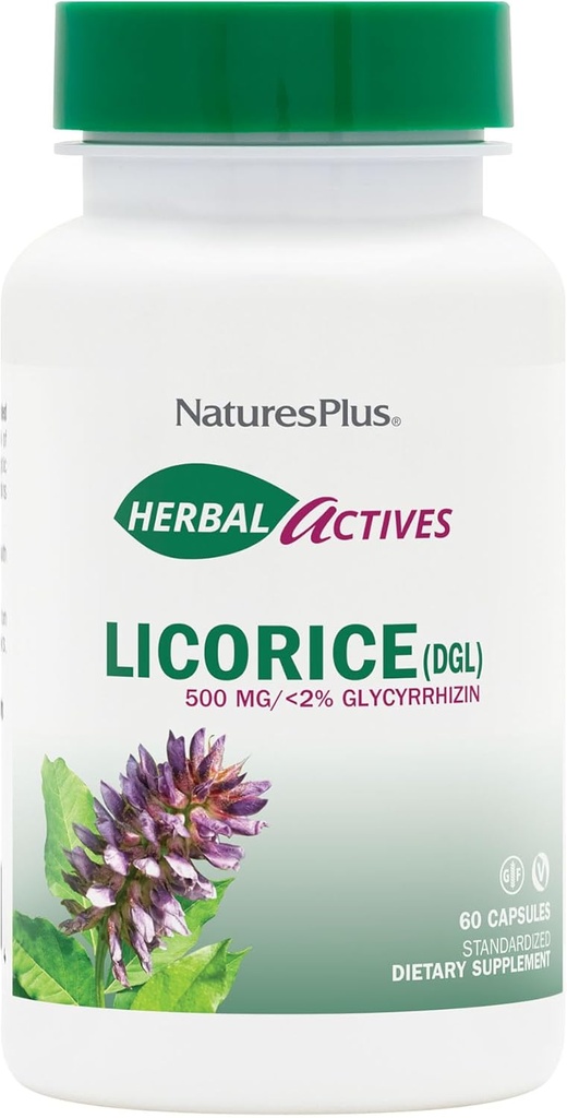 NaturesPlus Kräuter-Aktive Licorice (DGL) 500 mg - 60 Kapseln, Packung mit 4 - Unterstützt gesunde Verdauung & Gesamt Wohlbefinden - Vegetarisch, Glutenfrei - 240 Gesamt Servierungen