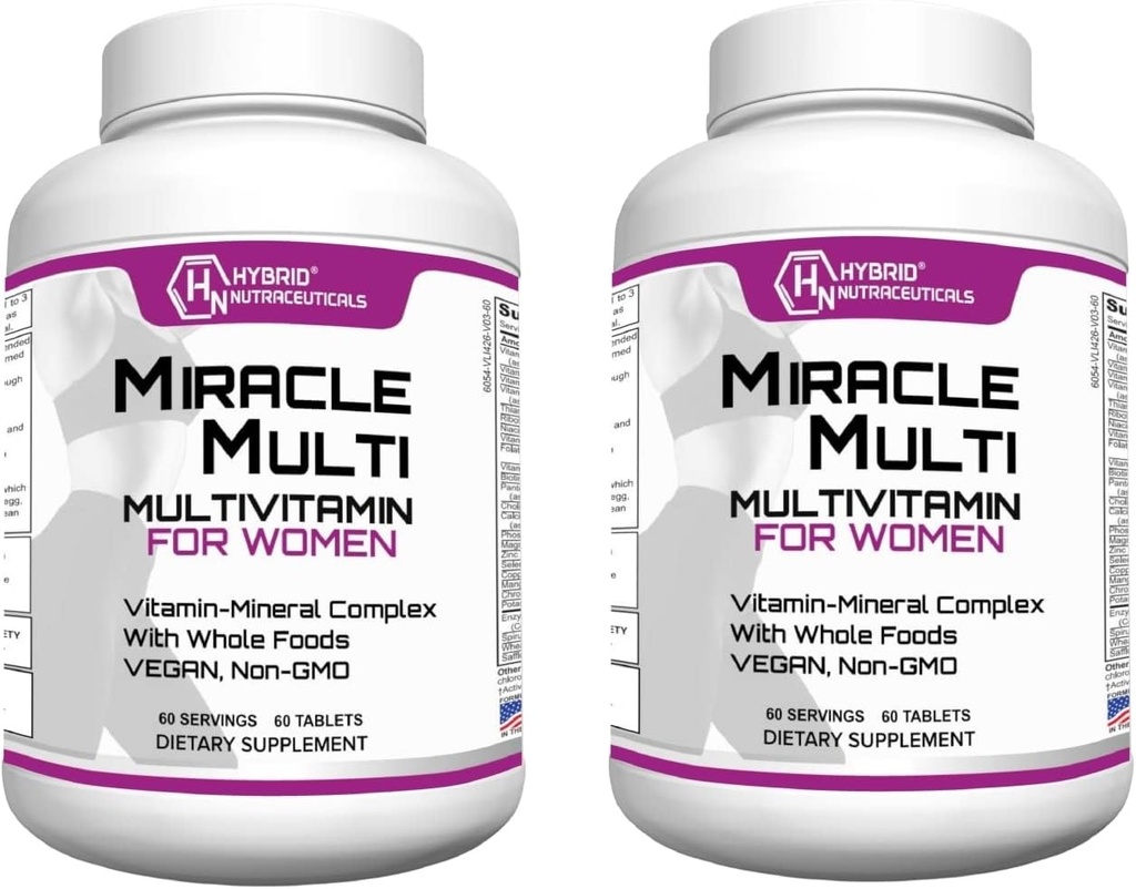 Hybrid Nutraceuticals MiracleMulti Women Multivitamin mit Probiotika, Biotin, Folsäure, Enzyme + Frucht- und Gemüsemischung - Immununterstützung, Herzgesundheit, Energie: 60 Servietten (Non-GMO) (2)