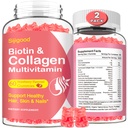 2 Pack Kollagengummis für Frauen Männer, hydrolysierte Collagen Peptide Typen I,II,III,V,X mit Biotin & Hyaluronsäure, Vitamine C A D E B12 K2 Unterstützung, Sugar-Free für Haut Haarnägel Immunität Energie