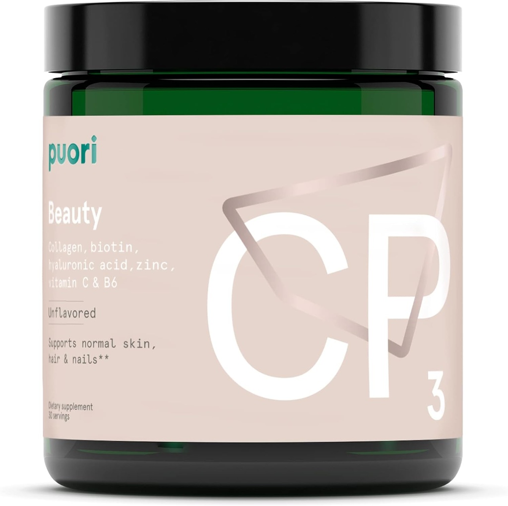 Puori Collagen Powder Supplement mit Biotin & Hyaluronsäure, CP3 Beauty Complex - Hydrolysierte Collagen Peptide - Haut, Haar & Nägel - Zink, Vitamin B, Vitamin C – Unflavored