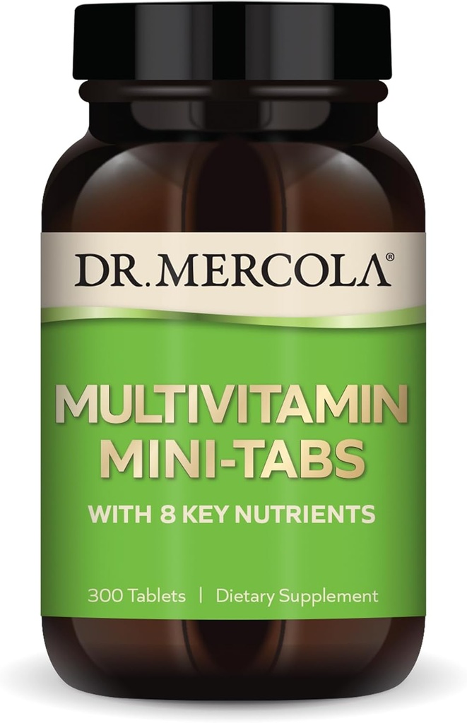 Dr. Mercola Multivitamin Mini-Tabs, 30 Portionen (300 Tabletten), mit 8 Schlüsselnährstoffen, Nahrungsergänzungsmittel, unterstützt Immun- und Gehirngesundheit, Non-GMO