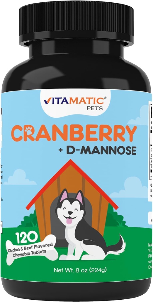 Vitamatic Cranberry für Hunde – 120 Kautabletten – mit D-Mannose, Apfelessig & Vitamin C – Urinary Tract & Bladder Unterstützung für Hunde