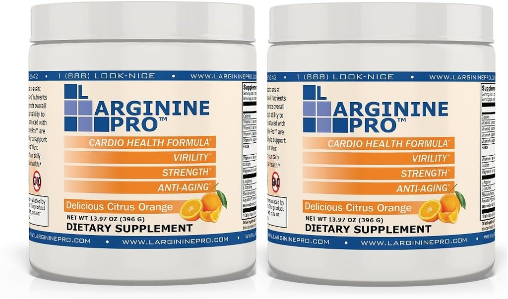 L-ARGININE PRO | 5.500mg L-Arginin Plus L-Citrulline 1.100mg Orange Pulver-Getränk-Mix-Ergänzung für erhöhte Stickstoffoxid-Produktion