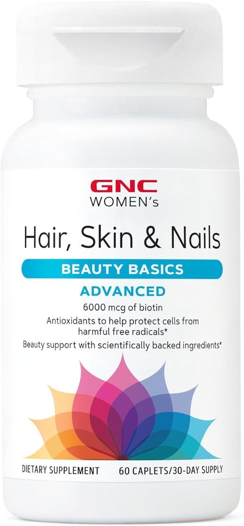 GNC Women's Advanced Hair, Skin & Nails Daily Multivitamin Blend für Damen, Klinisch untersuchte Beauty-Unterstützung mit Biotin, Hyaluronsäure, Collagen, Lutein, 60 Caplets