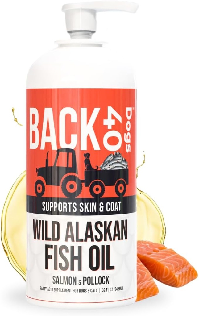 RACK 40 Hunde Wild Alaskan Fischöl für Hunde, Haut und Mantel Ergänzung für Hunde & Katzen, Omega-3-Rich Lachs und Pollock Öl, EPA & DHA Hunde Lachsöl für Gehirn, Herz und Gelenke 32 fl oz