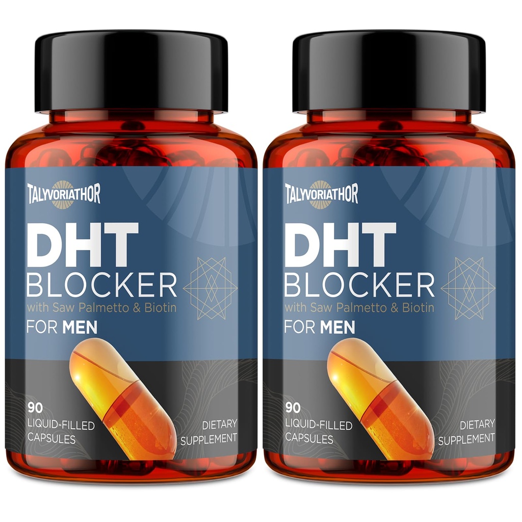 DHT Blocker für Männer mit Saw Palmetto & Biotin, Haarwachstum Formel in Liquid-Filled Kapseln, Haarausfall Ergänzungen, Haar Regrowth Vitamine, proprietäre Kräutermischungen - 90 Kapseln(2 Flasche)