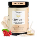Winged Wellness Glow Up AM, Collagen Powder für Damen - Morning Beauty Supplement für Glowing Skin mit Grass-Fed Hydrolyzed Collagen Peptides, Lion's Mane & Maca Root - 21 Servierungen, Unflavored