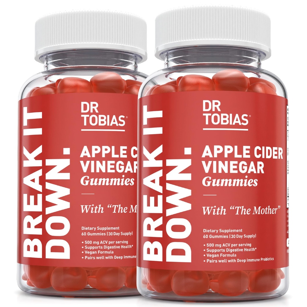 Dr. Tobias Apple Cider Essiggummis mit der Mutter, 500mg ACV pro Servieren, Plus Folate, B6, B12 & Iodine, unterstützt Verdauungsgesundheit, Gut Cleanse & Detox, Vegan, 120 Gummies