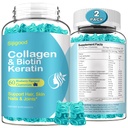 2 Pack Biotin Gummis mit Kollagen, Keratin, Hyaluronsäure, Vitamin für Haut, Haarwachstum, Nägel, Frauen Männer Erwachsene Kinder - Blueberry Flavored, 120 Gummis