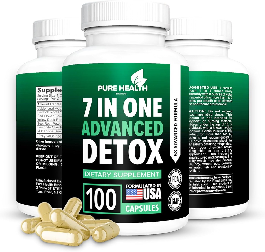 Extra Strength Fast Acting 7-in-ONE Advanced Formula - Full Body Cleanse - Detox & Liver Cleanse - Detox & Liver Repair, All Natural Toxins Remover, Gesunde Reinigungsunterstützung für Leber (100 Kapsel)
