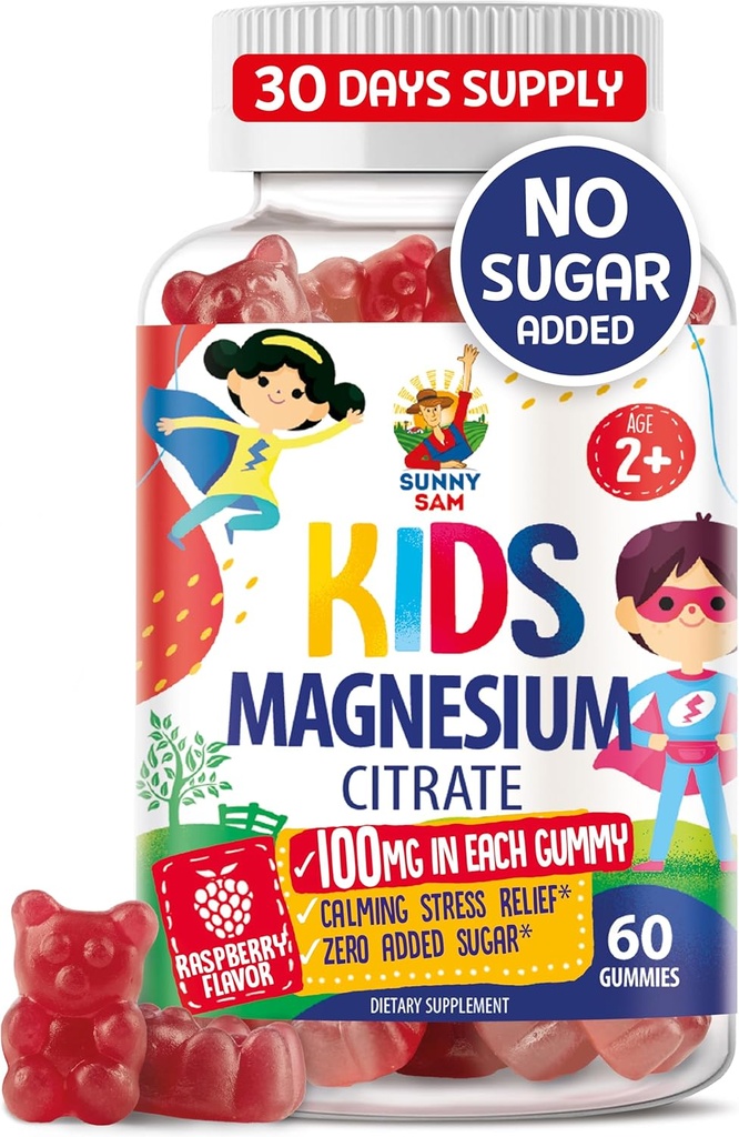 Magnesium Gummi für Kinder & Erwachsene - 100mg - Kalm Magnesium Kaugummis - Magnesium Citrat Kaubare Ergänzung für Mood & Muskelunterstützung - 60 Gummis