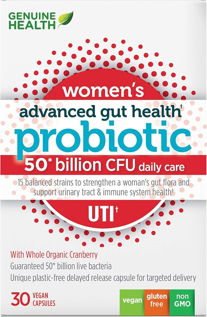 Genuine Health Women's Daily Probiotic für UTI-Support, hilft, eine gesunde Urinary Tract, Multi-Strain, Organische Formel mit Cranberry, 30 Kapseln zu fördern
