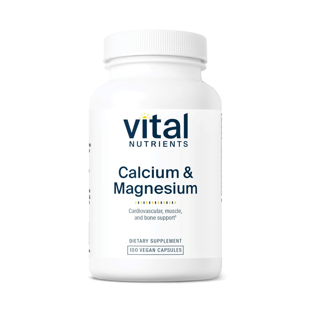 Vital Nährstoffe Kalzium & Magnesium | Vegan Kalziumergänzung mit Magnesium | Unterstützung Knochenstärke, Muskel und Herzgesundheit* | Gluten, Dairy, Soy Free | Non-GMO | 100 Kapseln