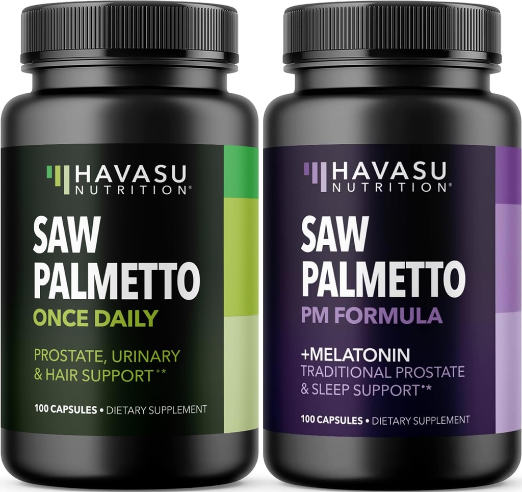HAVASU NUTRITION Nachtsäge Palmetto mit Melatonin (60 Servierungen) & Daytime Saw Palmetto Kapseln (100 Servierungen)