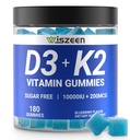 Zuckerfreies Vitamin D3 K2 Gummi, Vitamin D3 10000iu & Vitamin K2(MK7) 200mcg mit Calcium, Magnesium, Vitamin B12 für Knochenmuskel Zähne Immun, Vegan