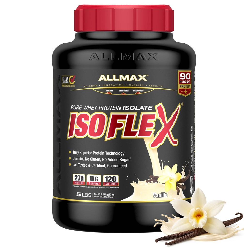 ALLMAX Nutrition - ISOFLEX Whey Protein Powder, Whey Protein Isolate, 27g Protein, Vanille, 5 Pfund
