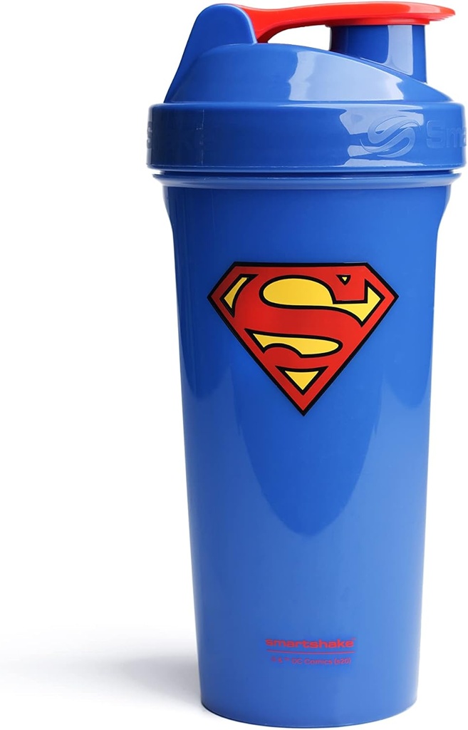 Smartshake Lite Justice League Superman Protein Shaker Bottle 800ml – BPA Free Leakproof Gym Protein Shakes Bottle für Protein Powder DC Comics Blue Water Bottle Superman Geschenke