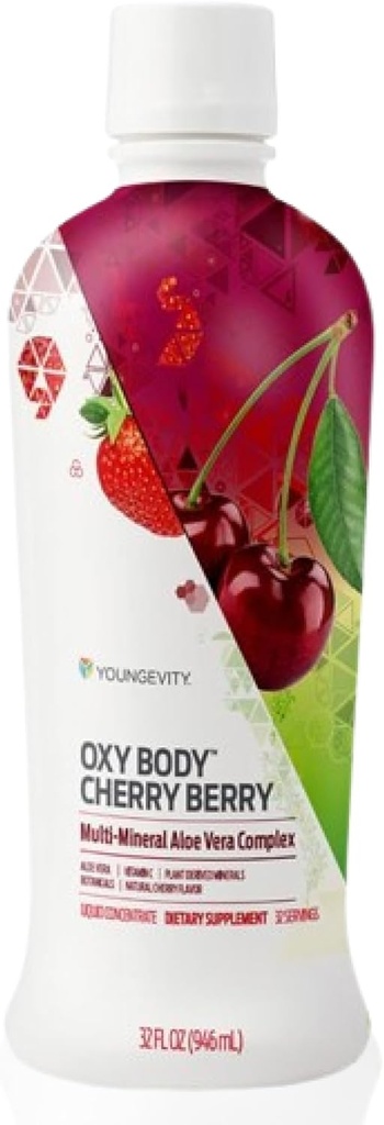 Youngevity Oxybody Cherry Berry Vitamins Minerals & Botanicals, 32 Fl Oz – Aloe Vera Drink mit natürlichem Kirschen Geschmack – Immunität Saft, Mineralien und Botanicals (Pack von 4)