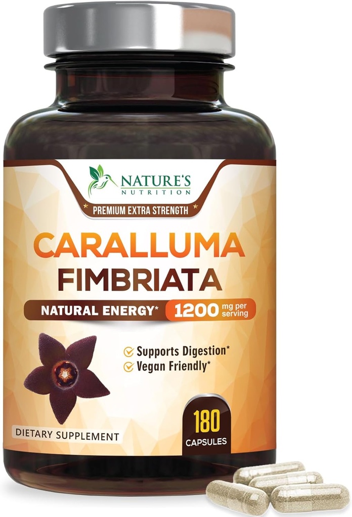 Pure Caralluma Fimbriata Extrakt Hochkonzentrierte 1200mg - Natürliche Caralluma Fimbriata Kapseln Endurance-Unterstützung, beste Vegan Ergänzung für Männer und Frauen, Non-GMO - 180 Kapseln