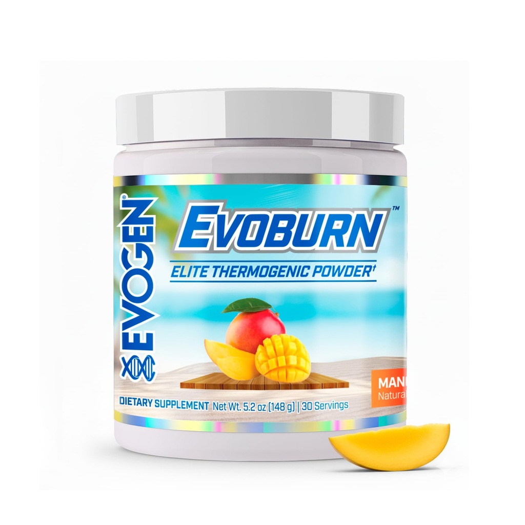 Evogen Evoburn - Thermogener Fat Burner für Männer & Frauen | Energie, Fokus, & Appetit Kontrolle | Advanced Metabolism Booster Fat Burner Formel mit MitoBurn & Caffeine | Mango | 30 Servierungen