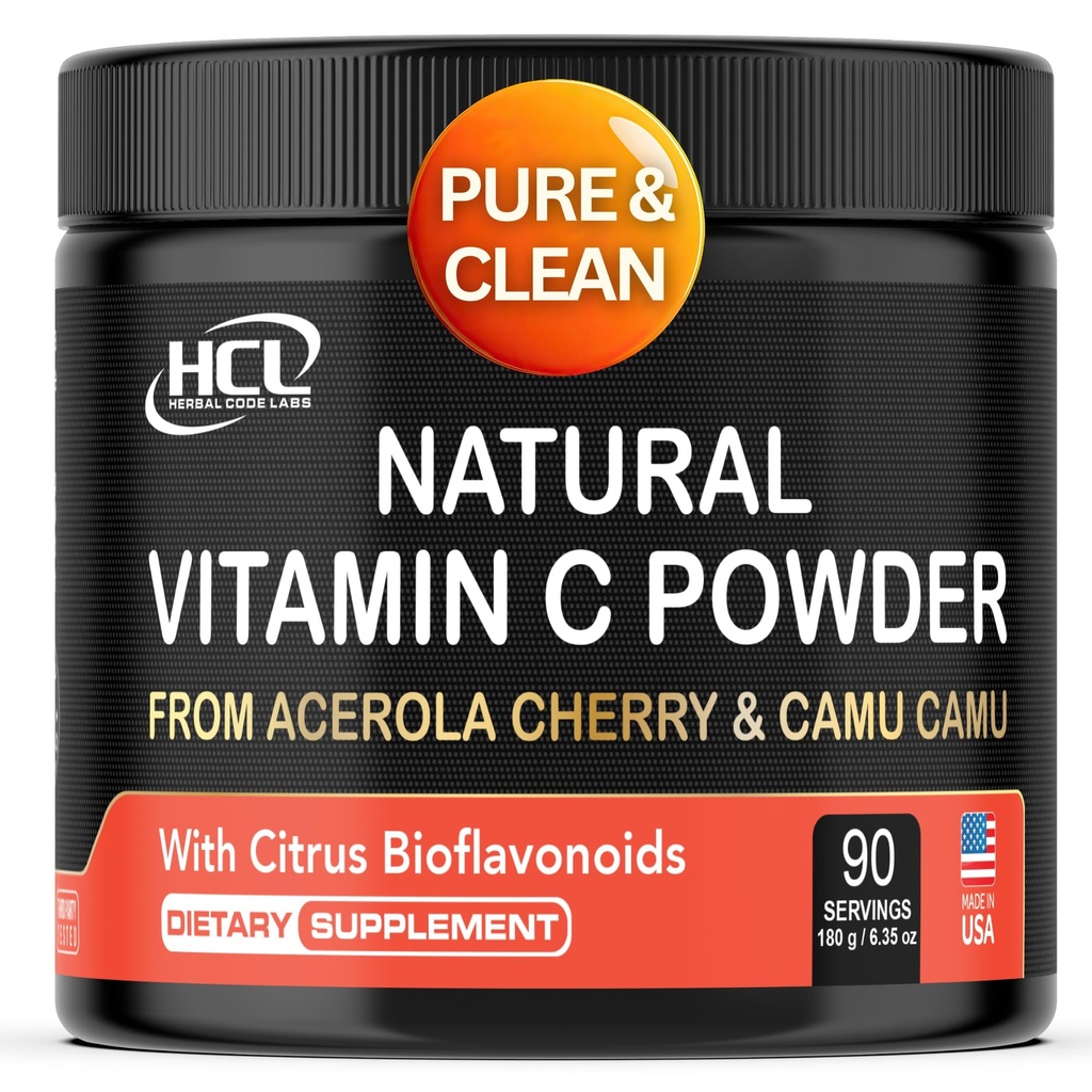 Natürliches Vitamin C von Acerola Cherry & Camu Pulver - Hohe Absorption mit Citrus Bioflavonoiden - Immunsystem & Collagen Booster - Anti Aging Haut Vitamine Made in USA 90 Portionen