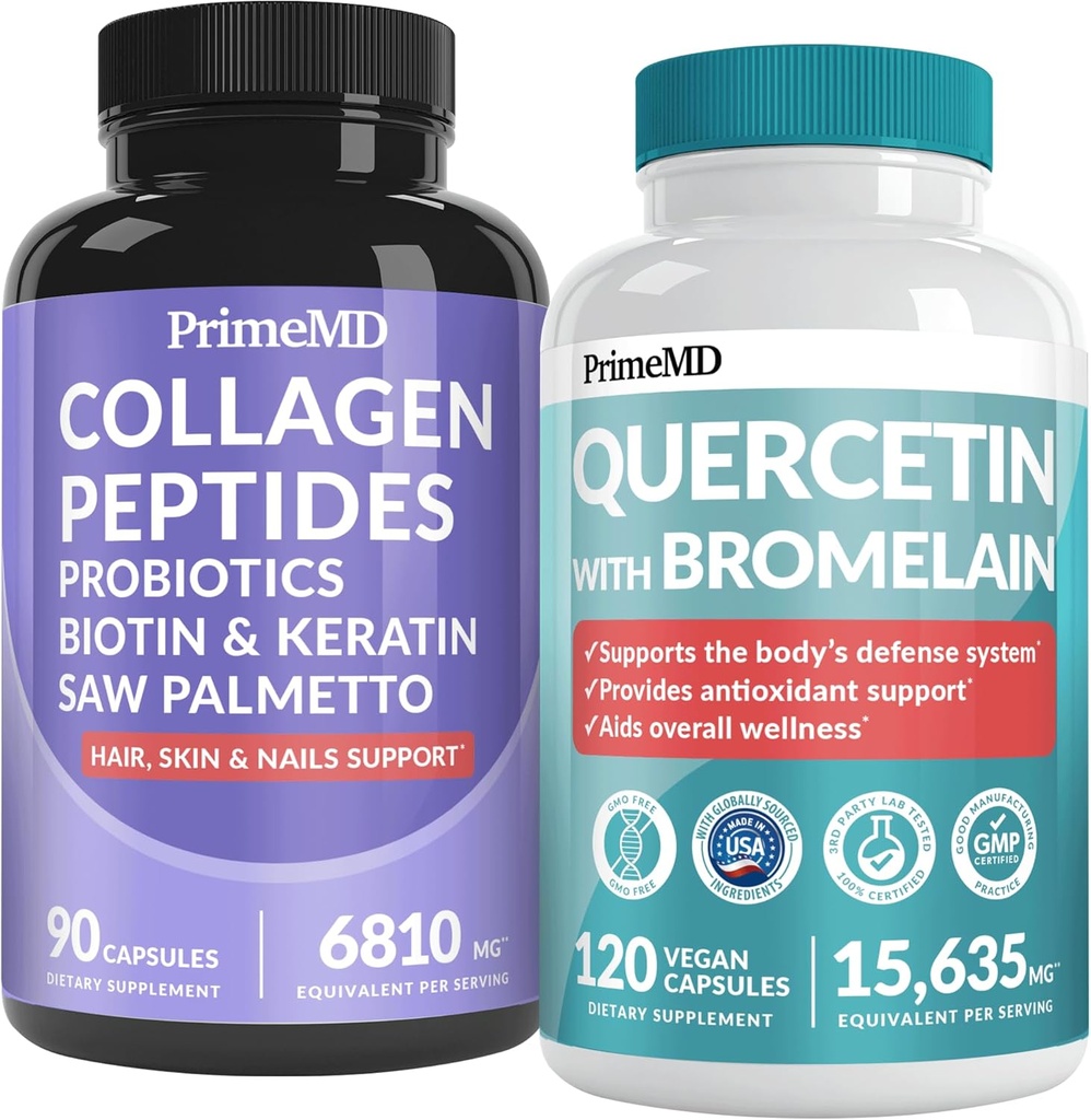 27-in-1 Haar Haut und Nägel Vitamine (6810mg) w/Biotin und Collagen Haarwachstum Vitamine mit Probiotika und Sägepalme, 90 ct - 28-in-1 Quercetin mit Bromelain für tägliche Immunabwehr (120ct)