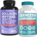 27-in-1 Haar Haut und Nägel Vitamine (6810mg) w/Biotin und Collagen Haarwachstum Vitamine mit Probiotika und Sägepalme, 90 ct - 28-in-1 Quercetin mit Bromelain für tägliche Immunabwehr (120ct)