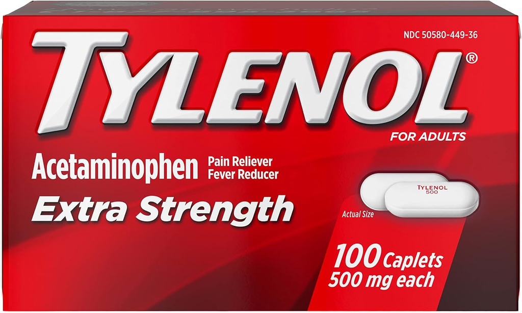 TYLENOL Extra Strength Pain Reliever & Fever Reducer 500 mg, Caplets 100 ea Pack von 2