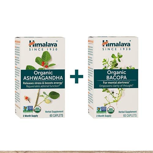 Himalaya Bio Ashwagandha + Bio Bacopa Brain Booster Kit, Ashwagandha 670 mg für Energie Boost & Stress Relief + Bacopa 750mg Nootropic Brain Booster für Mental Fokus, Gedächtnis und Klarheit