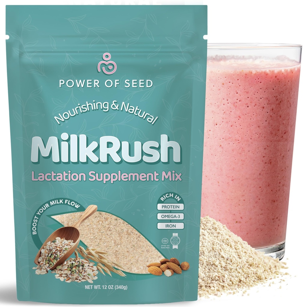 Milkrush Lactation Support für Stillen - Oats Seeds & Mandel Lactation Drink Mix - Milch Booster für Stillen Superfood Mix mit Omega 3, Eisen & Calcium - Kosher Zertifiziert - 12oz Tasche