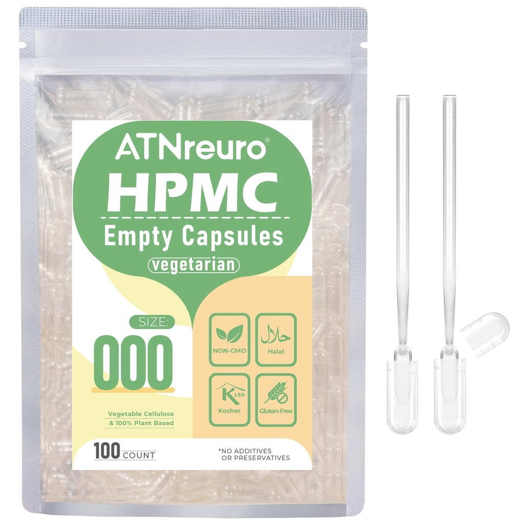 000 Empty Vegan Capsules with 2 Micro Spoons - 100 Count Empty Vegetarian Capsule - Empty Pill Capsules for Powders Supplements